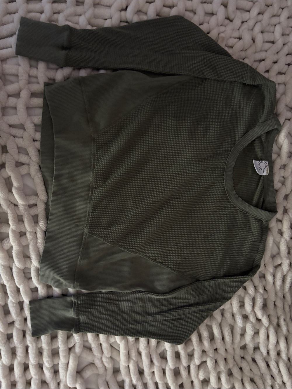 aerie Olive Green Waffle-Knit Crew Sweater